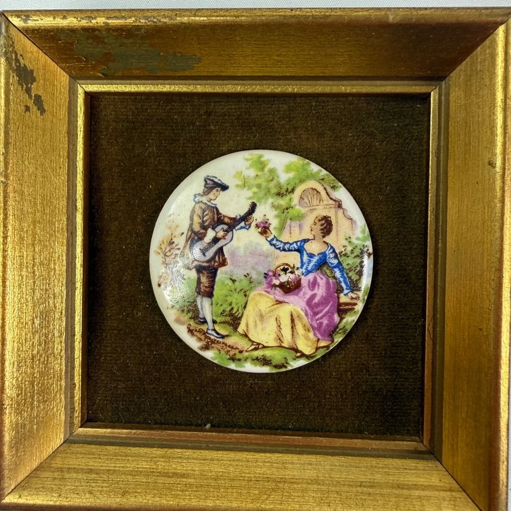 Vintage Fragonard Limoges Style Porcelain Cameo Plaques Gold Frames Set of 4
